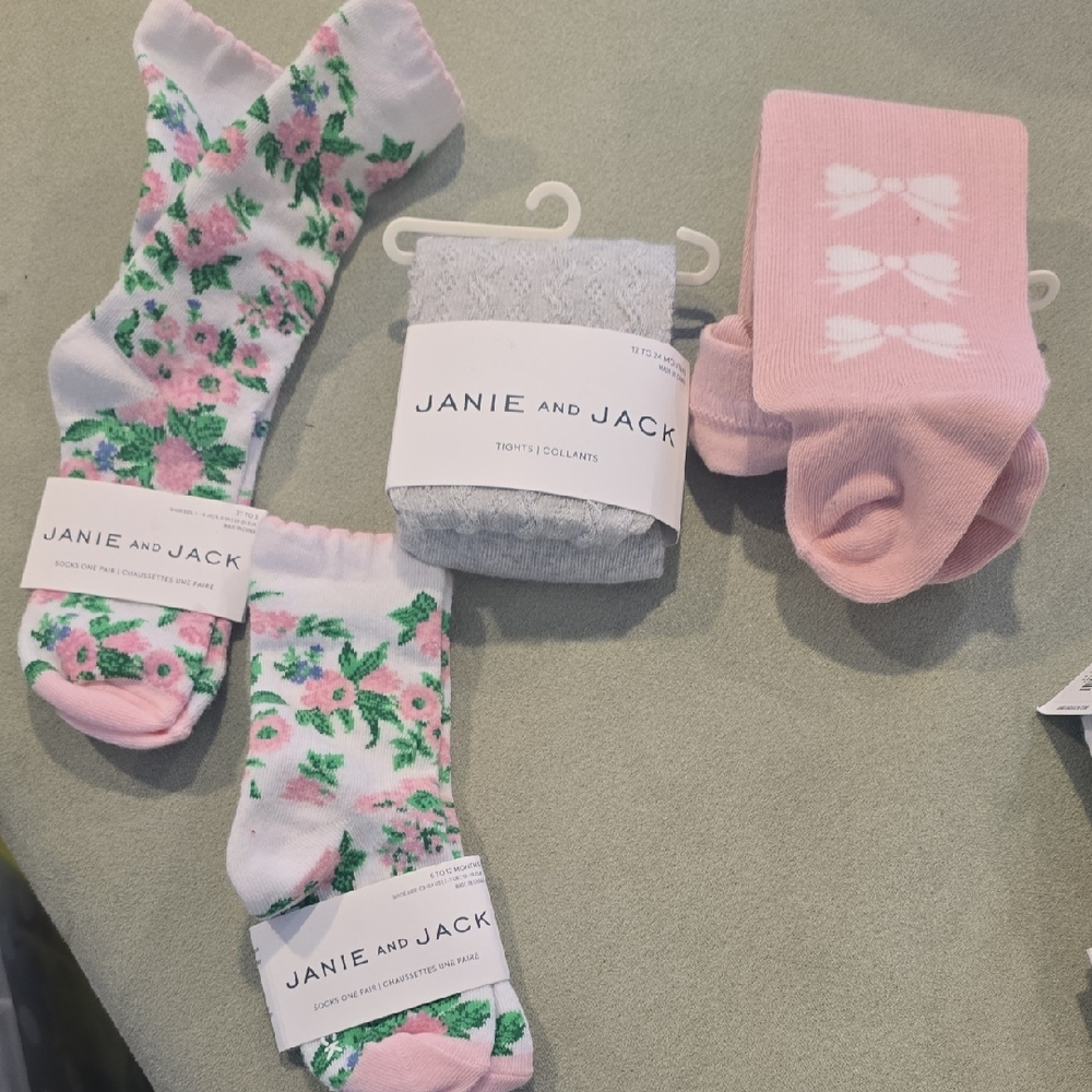 Janie and Jack Pink and Gray Kids Socks Set